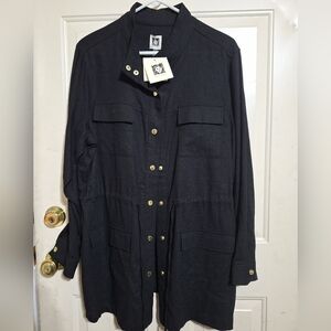 Anne Klein Black Utility Linen Jacket Large
